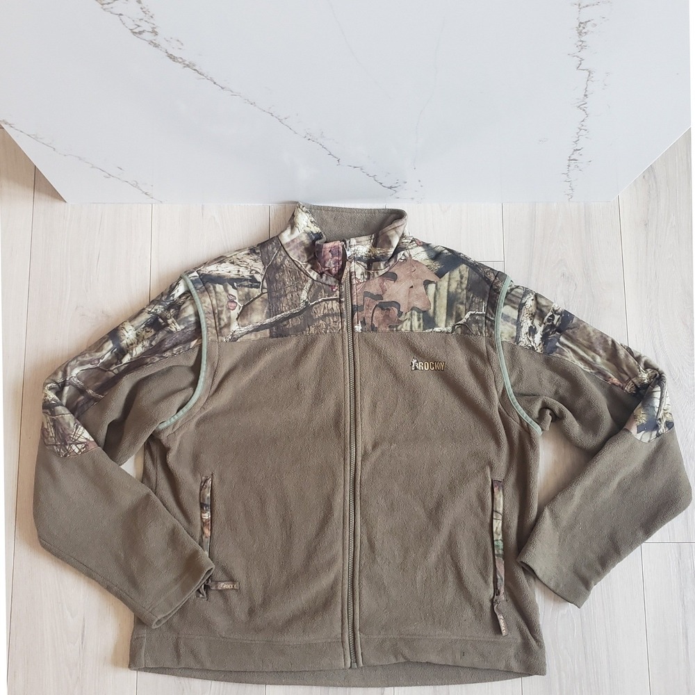 Rocky Sweater Men XL Camo Green Zip Off Sleeves Hunting Outdoor Fleece Vest